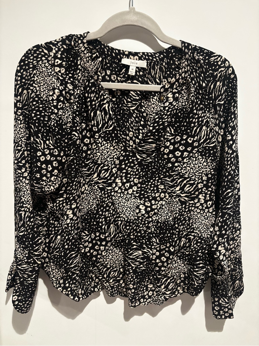 Joie Black and White Mixed Animal Print Long-Sleeve Blouse